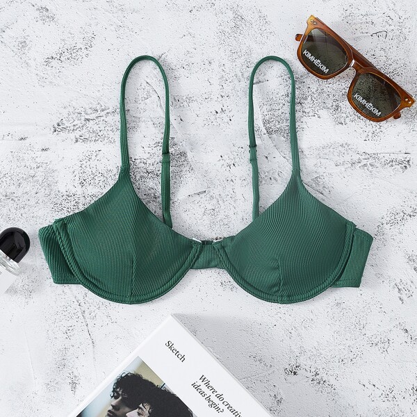 

Rib Underwire Bikini Top, Dark green