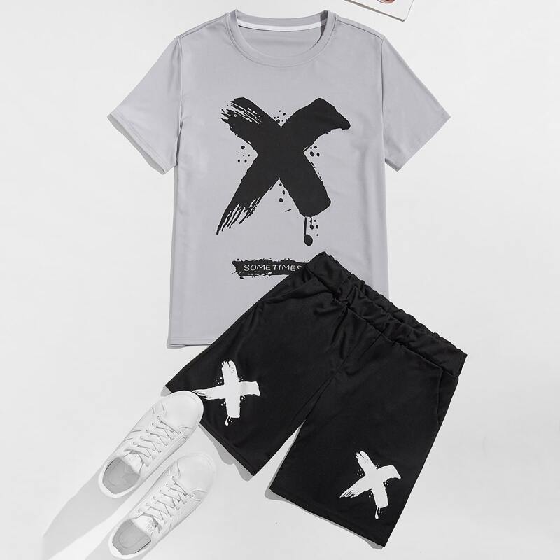 

Guys Slogan Graphic Colorblock Tee & Shorts, Multicolor