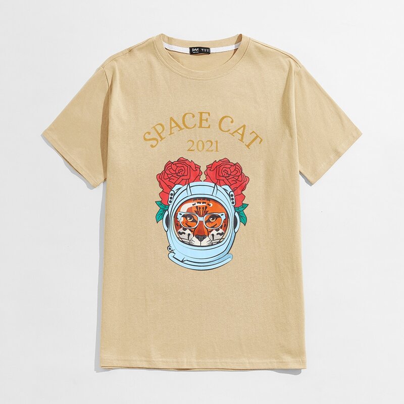 

Guys Letter Floral & Animal Graphic Tee, Apricot