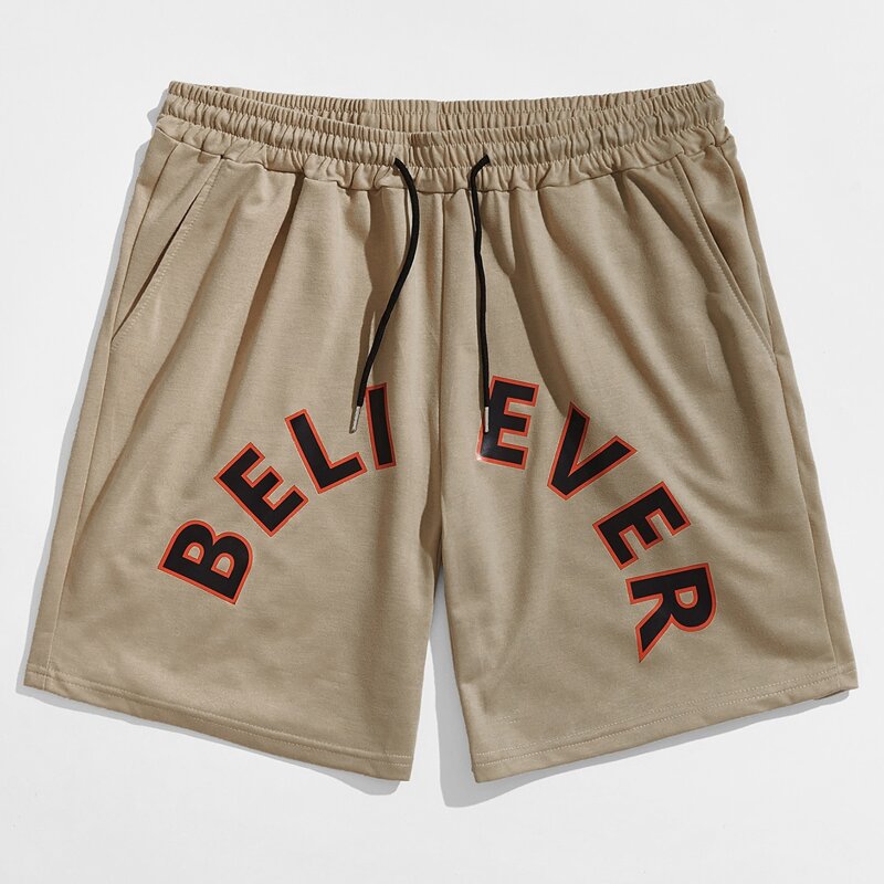 

Guys Letter Drawstring Shorts, Mocha brown