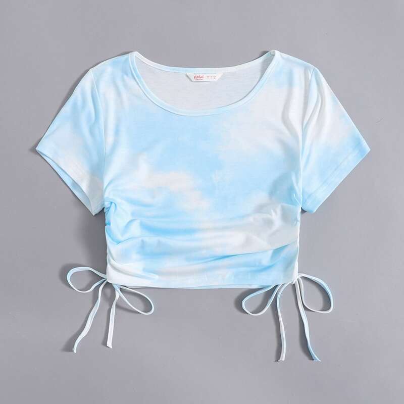 

Tie Dye Drawstring Tee, Blue and white