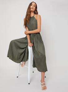SHEIN Unity Viscose Flowy Cami Jumpsuit - Army Green - View 1