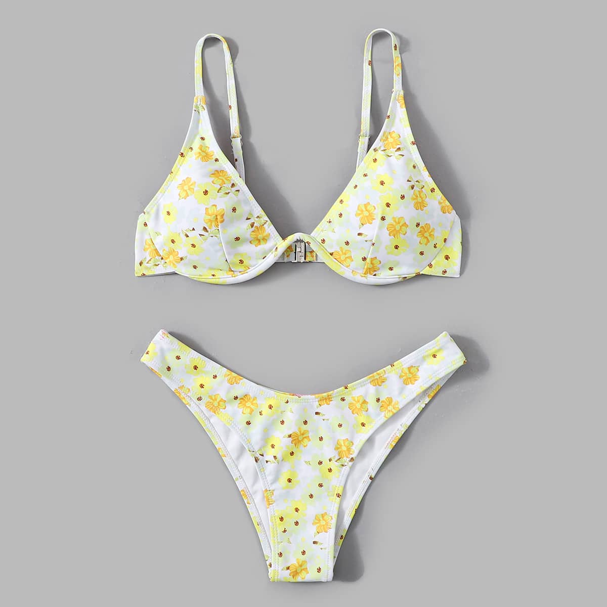 

Floral High Cut Bikini Swimsuit, Yellow