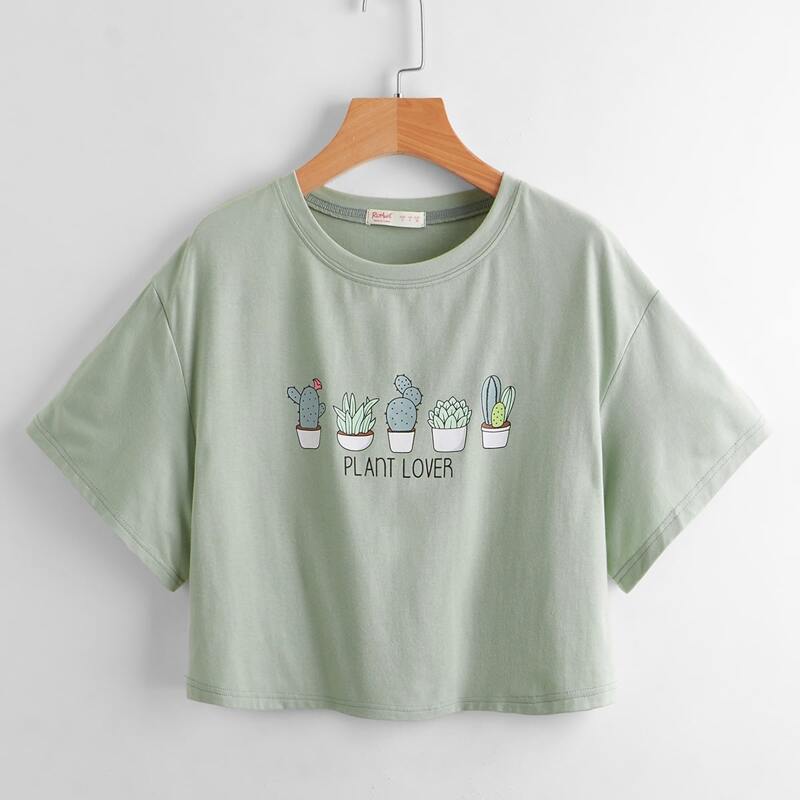 

Letter Plants Graphic Crop Boxy Tee, Mint green