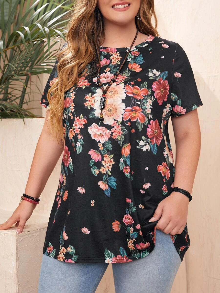 EMERY ROSE Áo thun Plus size Hoa Giải trí - Nhiều màu - Xem 1