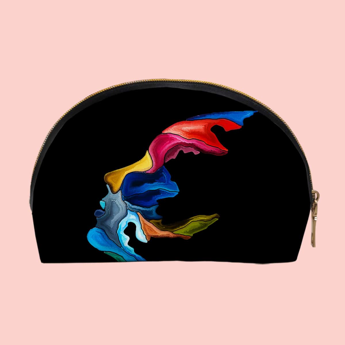 

Abstract Face Roundtop Makeup Bag, Black