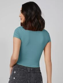 SHEIN BASICS Top crop de manga casquillo unicolor - Azul Cadete - Ver 2
