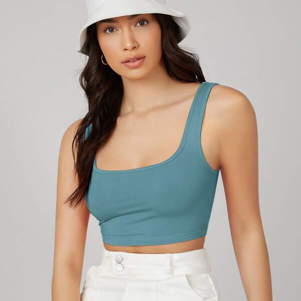 

Scoop Neck Crop Tank Top, Cadet blue