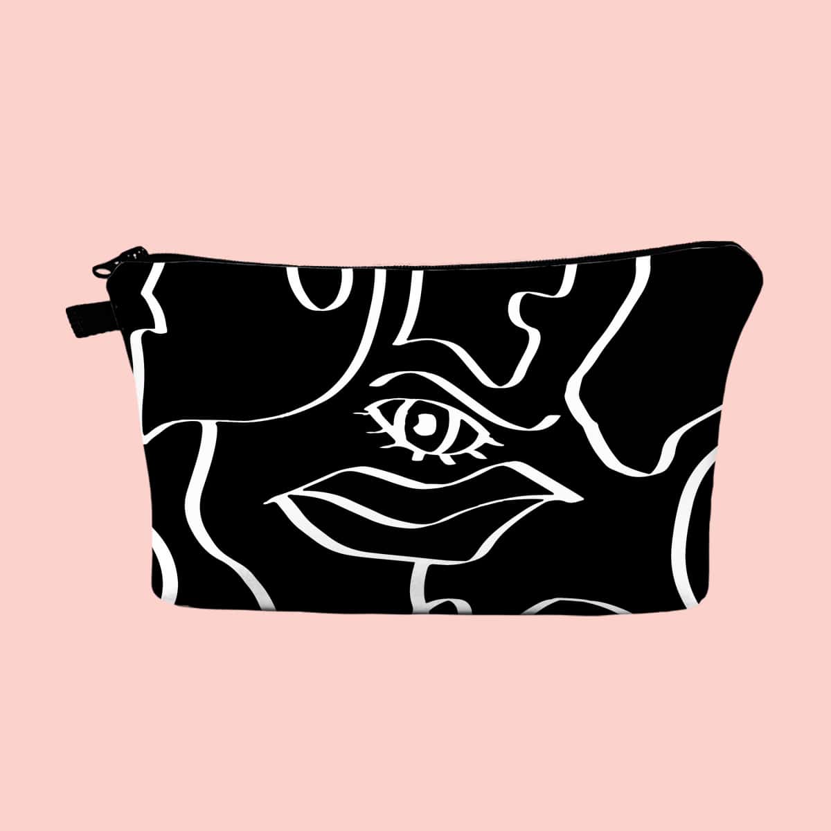 

Abstract Line Art Zipper Makeup Bag, Black