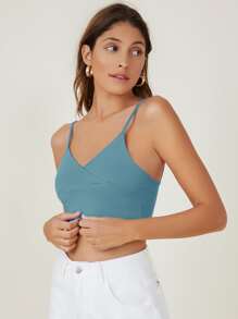 SHEIN BASICS Top de tirantes crop de cuello cruzado unicolor - Azul Cadete - Ver 3