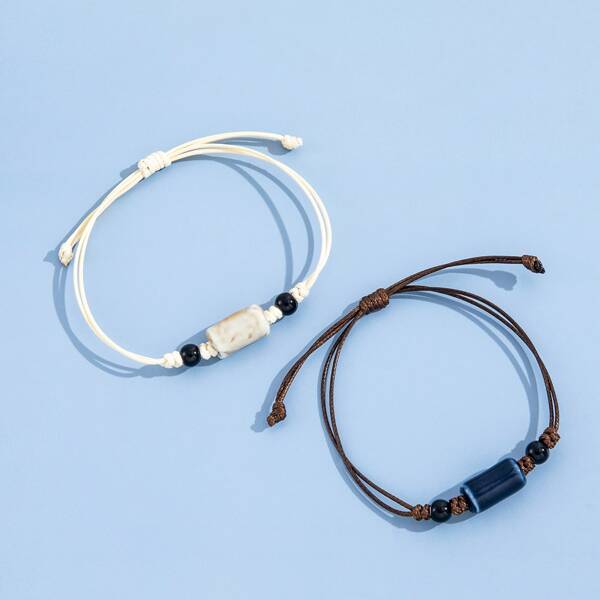 

2pcs Bead Detail Bracelet, Multicolor