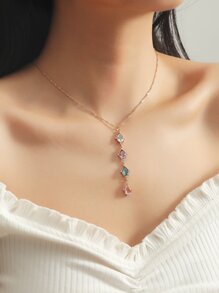 水鑽吊墜項鍊 - 彩色 - 查看 1