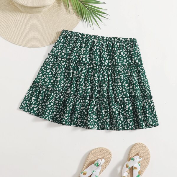 

Ditsy Floral Layered Skirt, Dark green