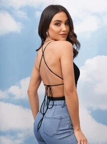 SHEIN BAE Lace Up Backless Bodysuit