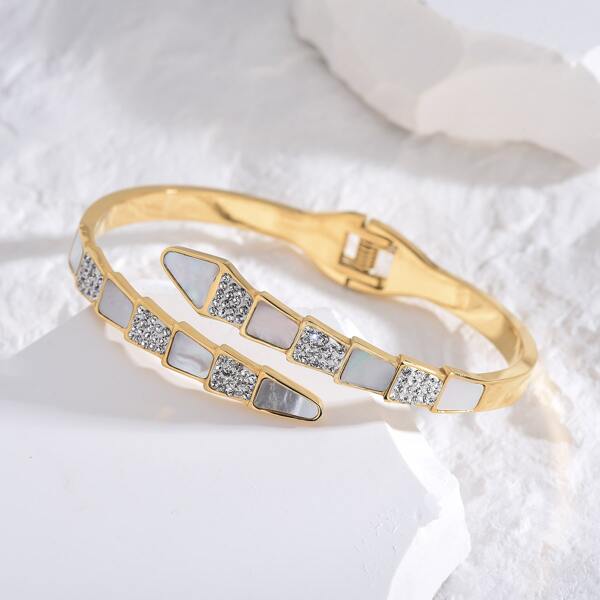 

Rhinestone Decor Cuff Bangle, Gold
