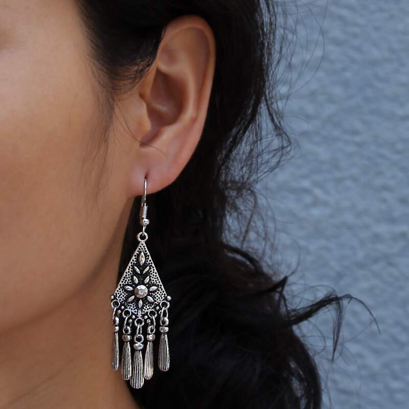 

Tassel Drop Earrings, Antique silver