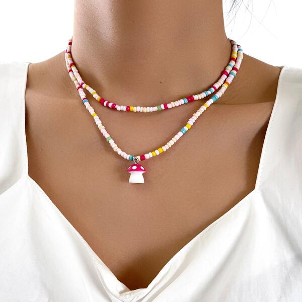 

1pc Beaded Necklace, Multicolor