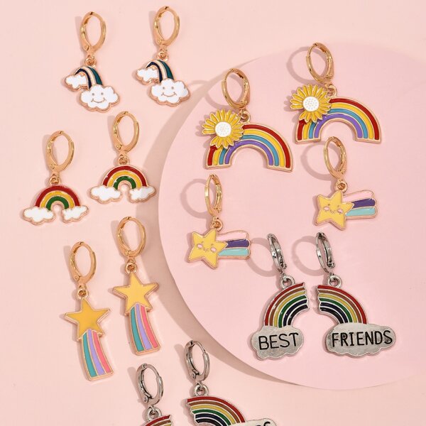 

7pairs Cartoon Drop Earrings, Multicolor