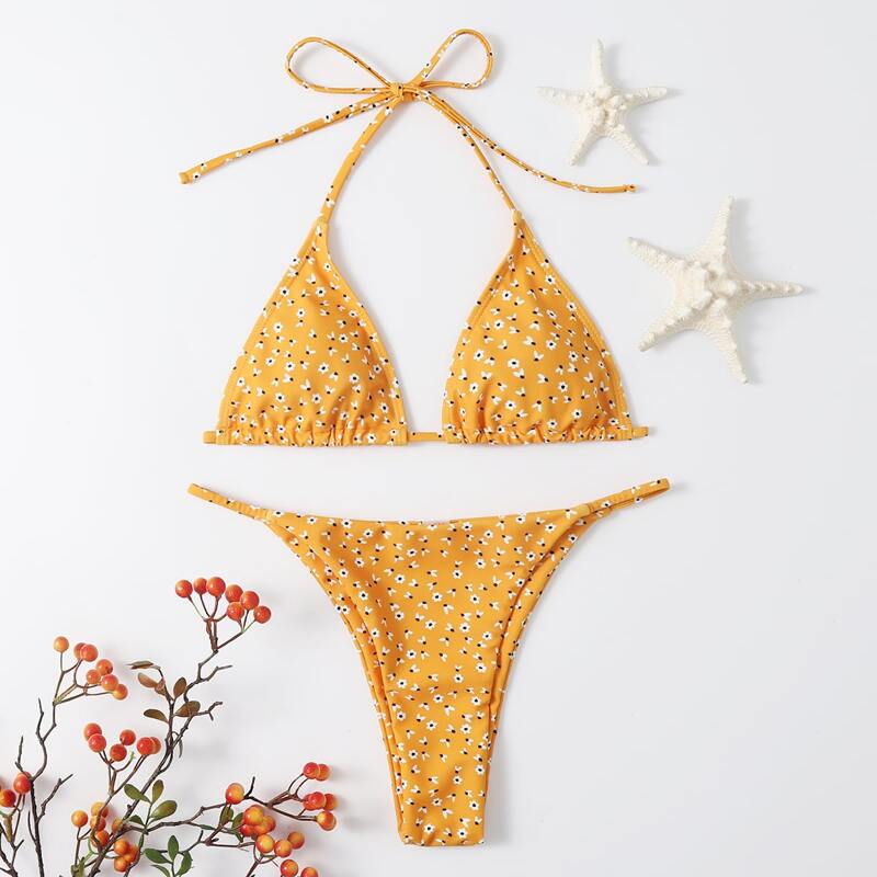 

Ditsy Floral Tanga Bikini Swimsuit, Orange
