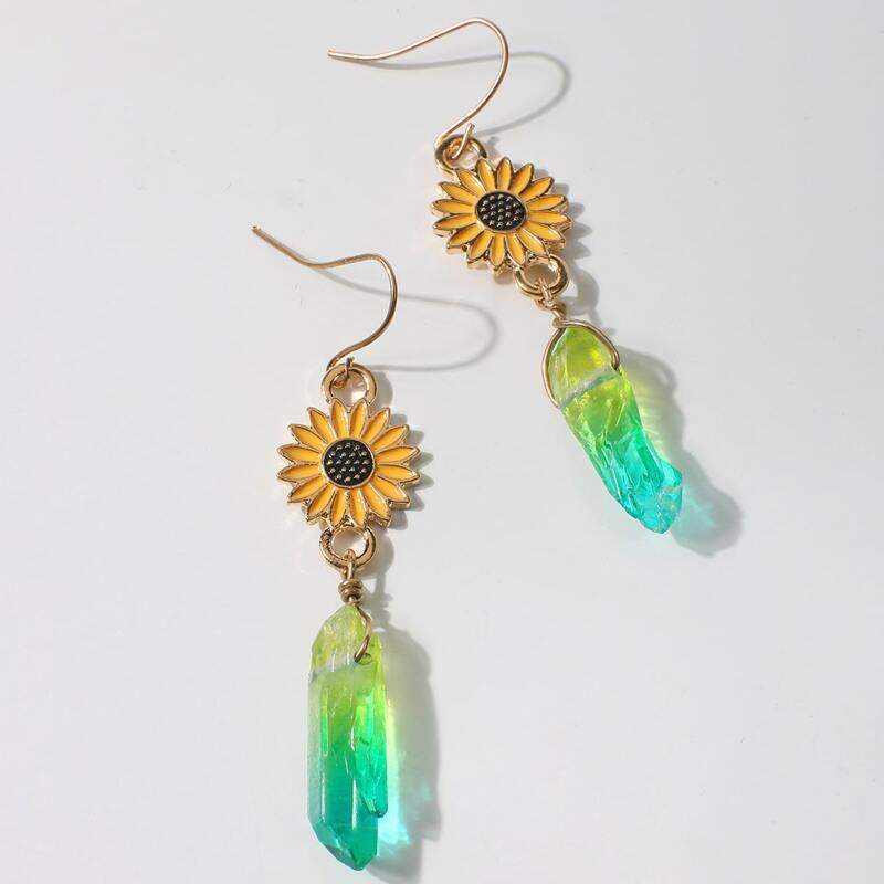 

Sunflower & Stone Drop Earrings, Multicolor