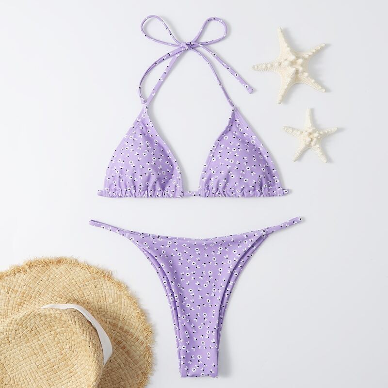 

Ditsy Floral Tanga Bikini Swimsuit, Purple