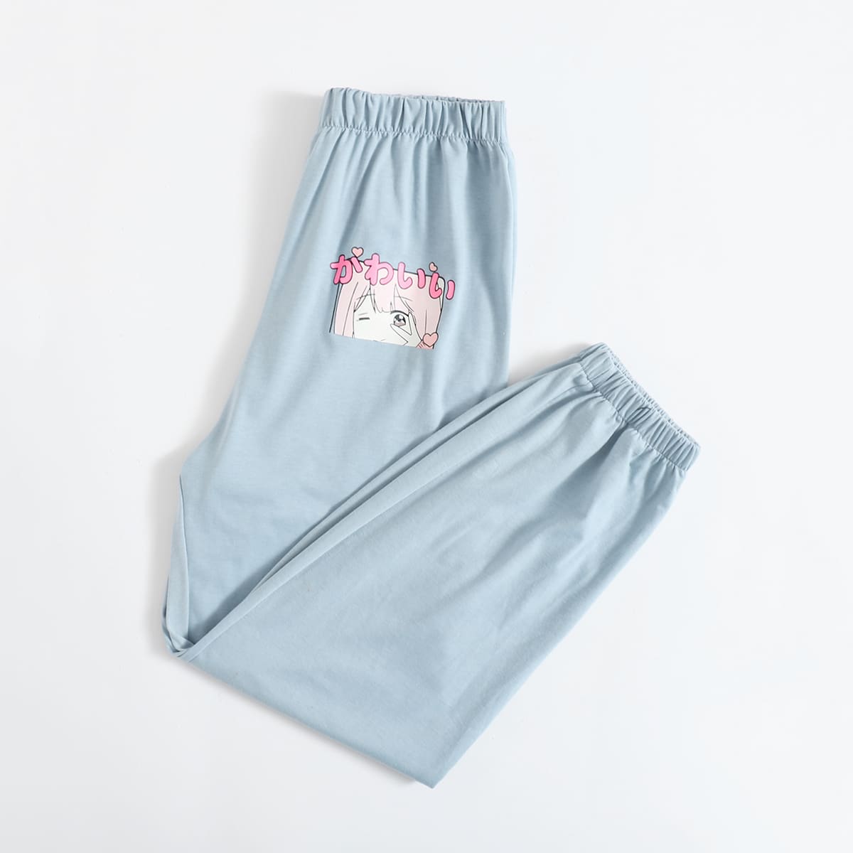 

Cartoon Figure Graphic Sweatpants, Baby blue