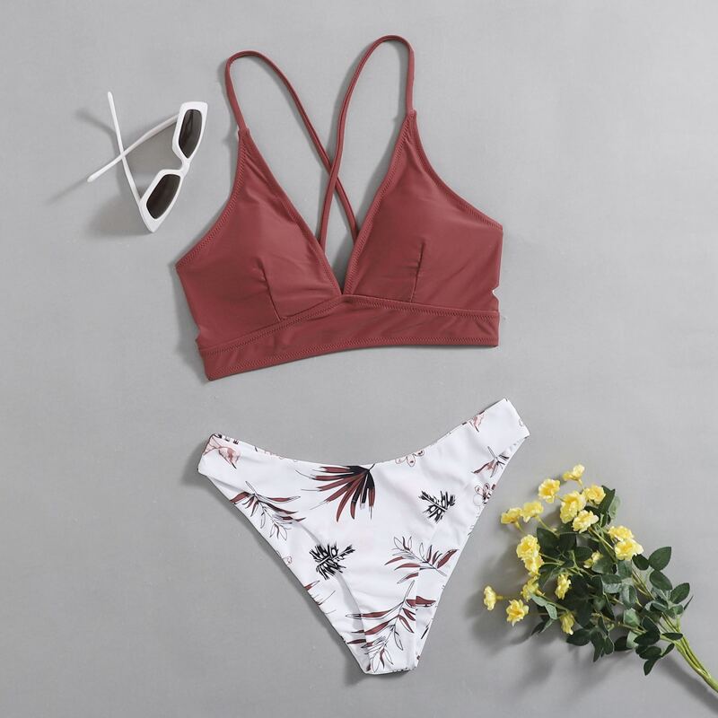 

Leaf Tie Back Bikini Swimsuit, Red
