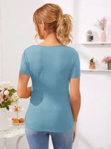 SHEIN Maternity Solid Short Sleeve Tee - Dusty Blue - View 2