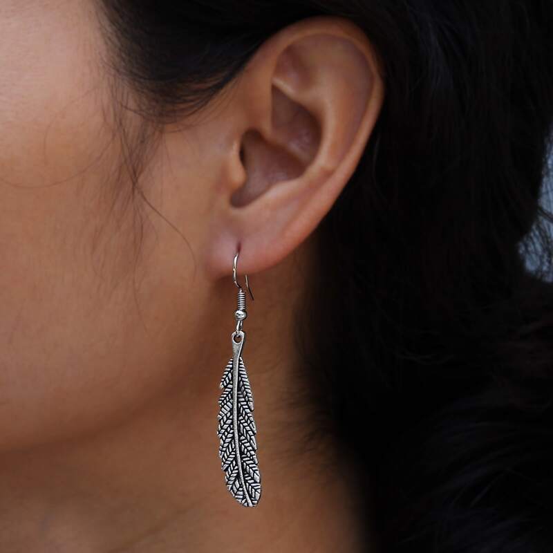 

Leaf Drop Earrings, Antique silver
