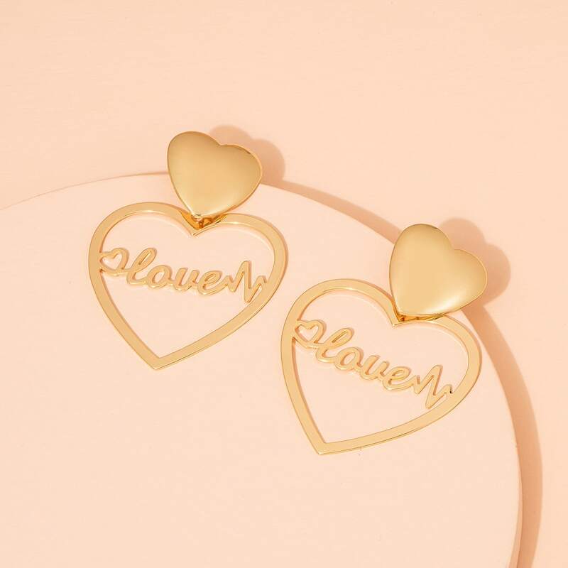

Heart Drop Earrings, Gold