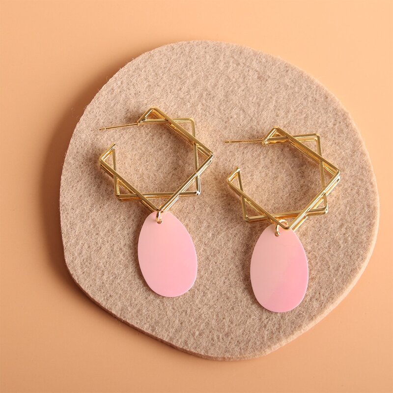 

Disc Square Hoop Earrings, Gold