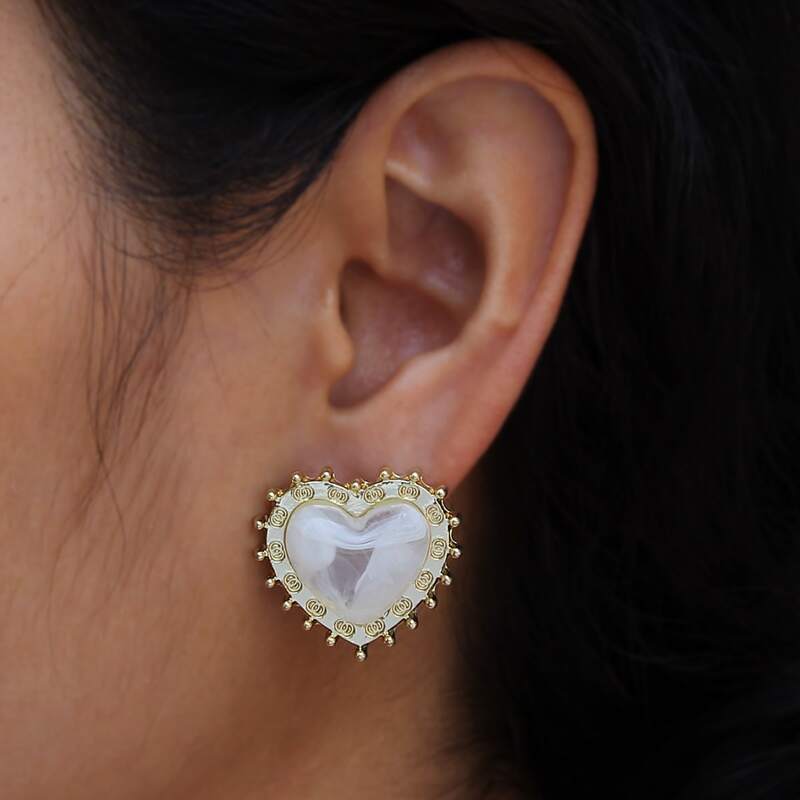 

Faux Pearl Heart Stud Earrings, Gold