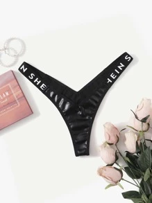 Letter Tape Thong - Black - View 1