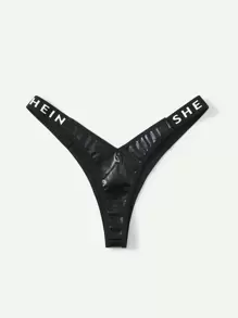 Letter Tape Thong - Black - View 2