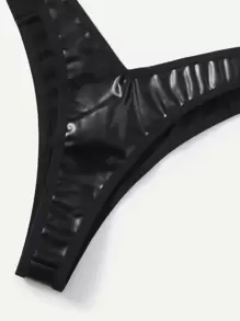 Letter Tape Thong - Black - View 4