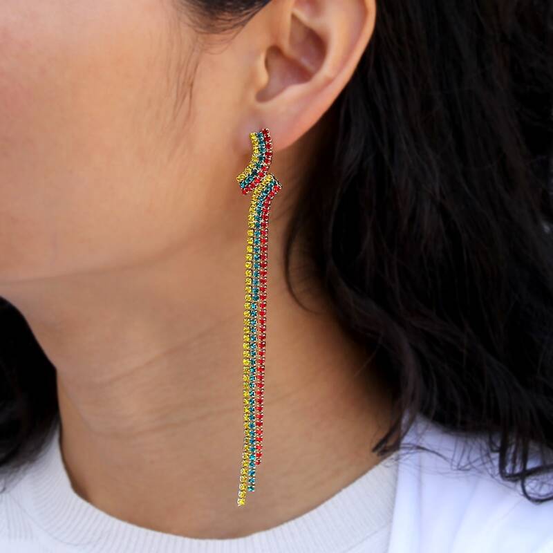 

Rhinestone Tassel Drop Earrings, Multicolor