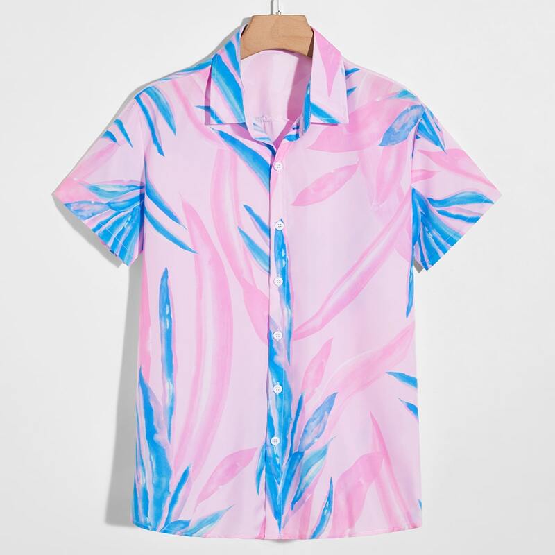 

Guys Leaf Print Button Front Shirt, Multicolor
