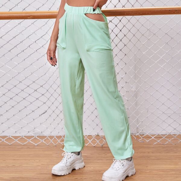 

Elastic Waist Cut Out Pants, Mint green