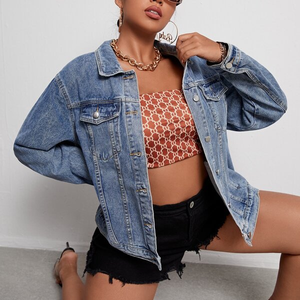 

Plus Flap Pocket Denim Jacket, Medium wash