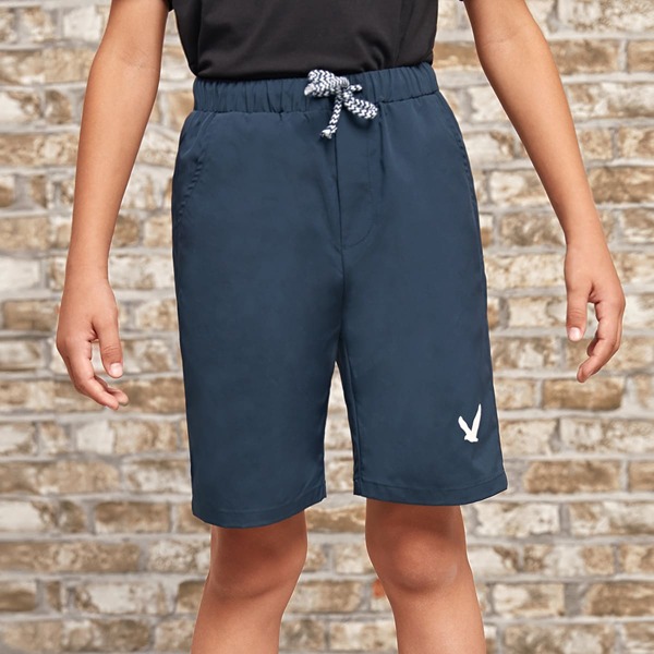 

Boys Drawstring Waist Bird Print Shorts, Navy blue