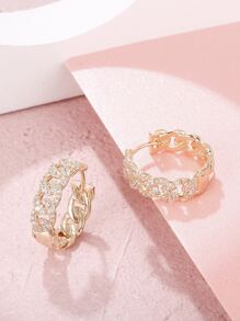 1pc Cubic Zirconia Decor Hoop Earrings Copper Jewelry - Yellow Gold - View 1