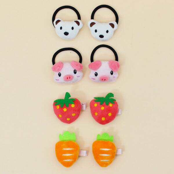 

8pcs Toddler Girls Fruit & Cartoon Animal Decor Hair Accessory, Multicolor