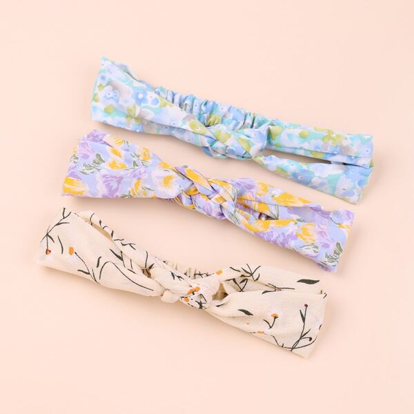 

3pcs Girls Flower Print Hair Band, Multicolor