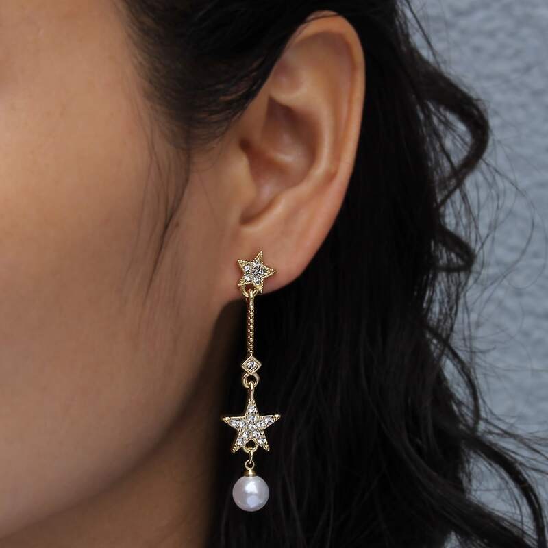 

Rhinestone Star Drop Earrings, Gold