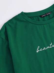 SHEIN EZwear Slogan Graphic Tee Beautiful Soul - Dark Green - View 5