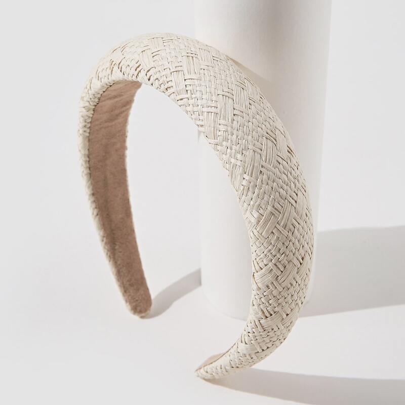 

Solid Straw Wide Headband, Beige