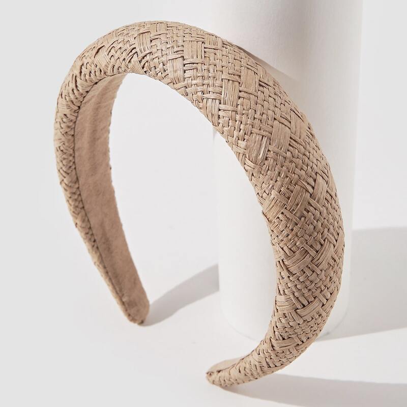

Solid Straw Wide Headband, Khaki