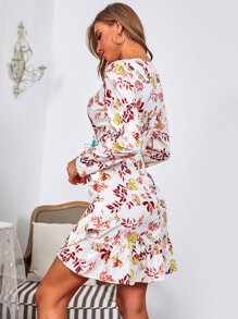 GENKIRA Allover Floral Print Plunging Neck Dress - Multicolor - View 2
