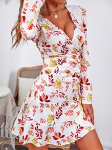 GENKIRA Allover Floral Print Plunging Neck Dress - Multicolor - View 5