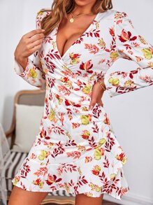 GENKIRA Allover Floral Print Plunging Neck Dress - Multicolor - View 6